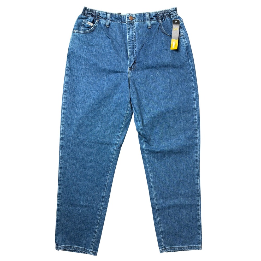 Lee Jeans Womens 18 Medium Side Elastic Tapered Leg Blue Pepper Stone NEW